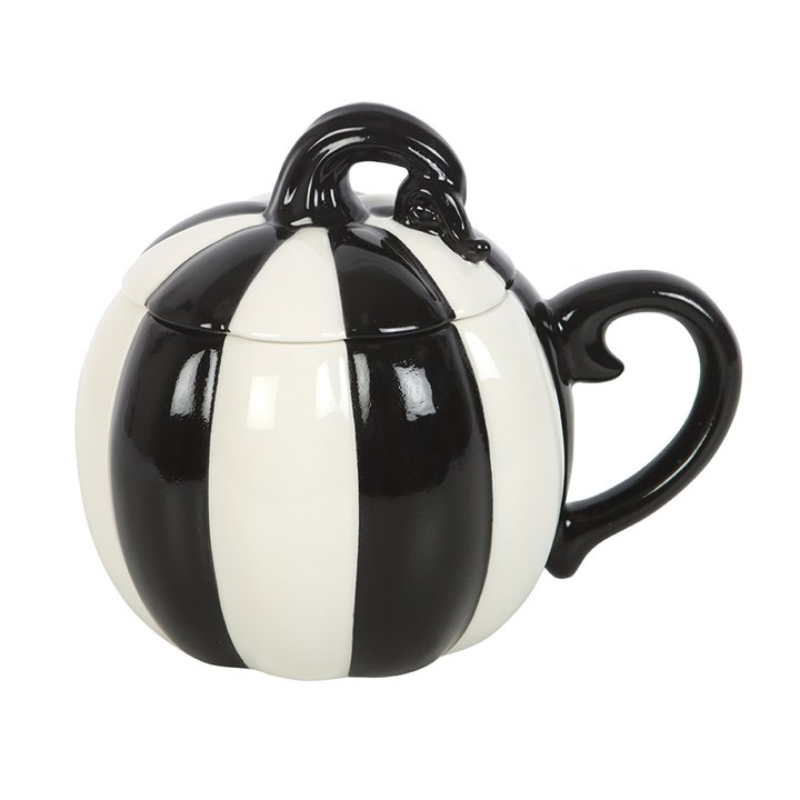 Black and White Striped Pumpkin Lidded Mug, image 5 of 5
