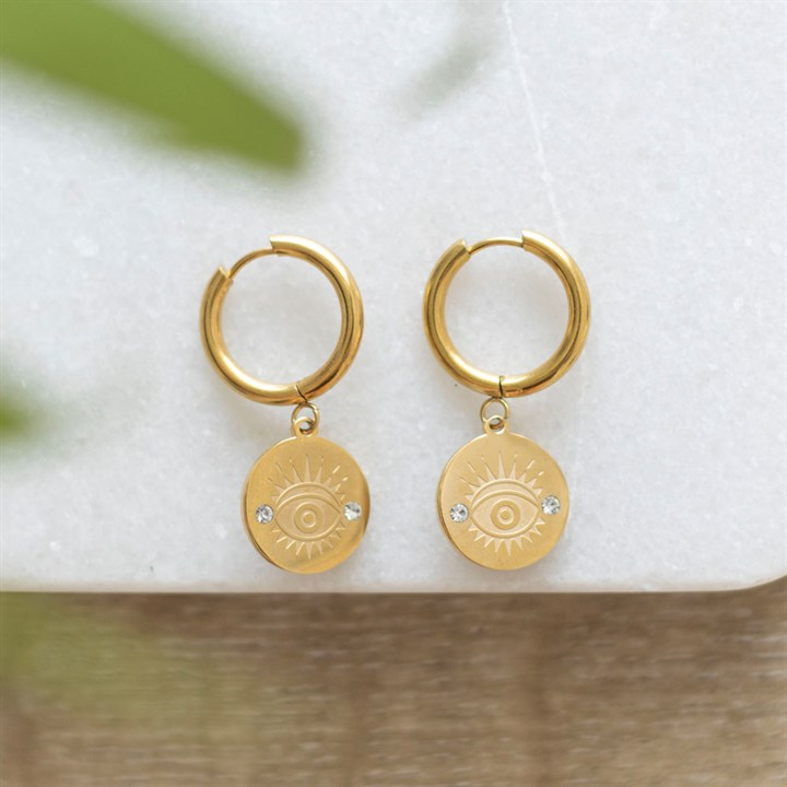 Gold Toned All Seeing Eye Earrings, image 5 of 5