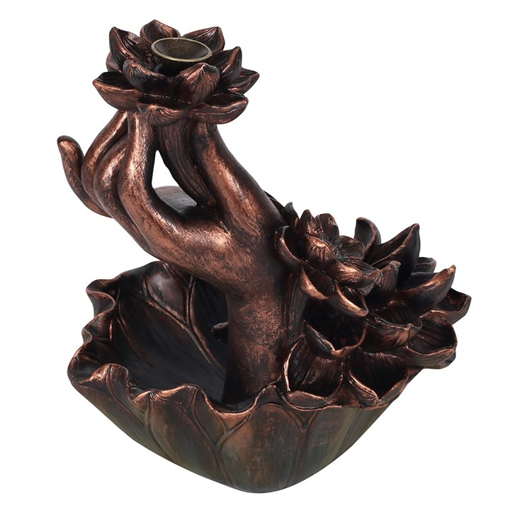 Bronze Effect Hand with Flower Backflow Incense Burner, image 3 of 3