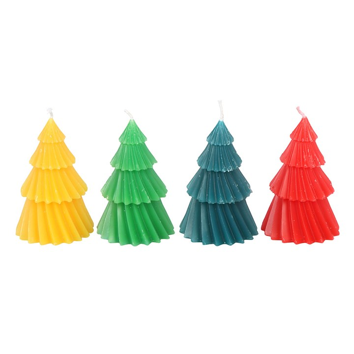 Set of 4 Colourful Christmas Tree Candles, image 3 of 3