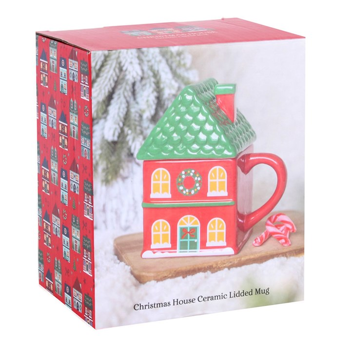 Red Christmas House Lidded Mug, image 7 of 7