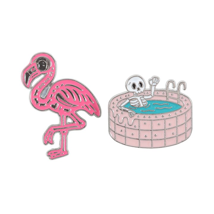 Dead Cool Skeleton and Flamingo Enamel Pin Badges, image 4 of 6
