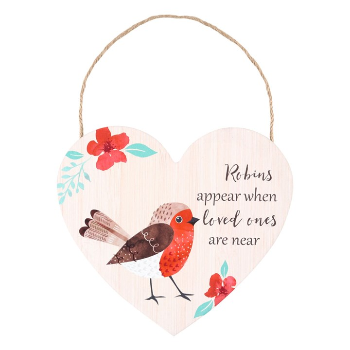 Loved Ones Winter Robin Hanging Heart Sign, image 1 of 2