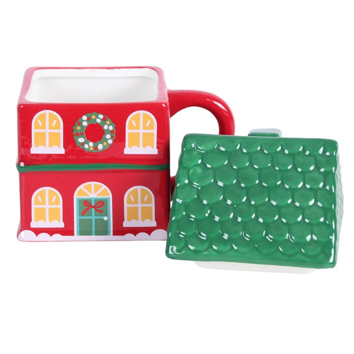 Red Christmas House Lidded Mug, image 4 of 7
