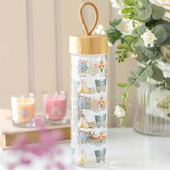 Floral Bug Print Glass Water Bottle, image 1 of 5