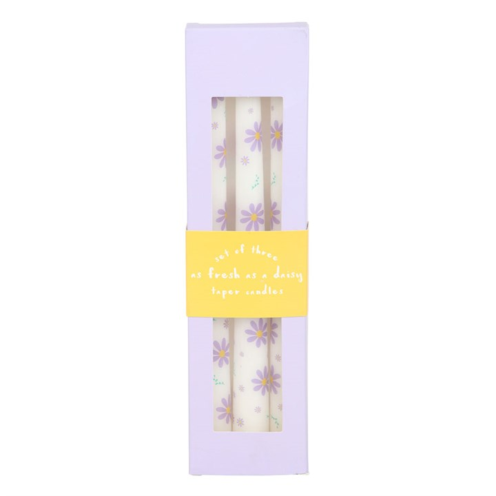 Set of 3 Purple Daisy Taper Candles, image 2 of 6