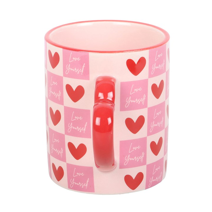 Love Yourself Checkered Mug with Heart Handle, image 3 of 4