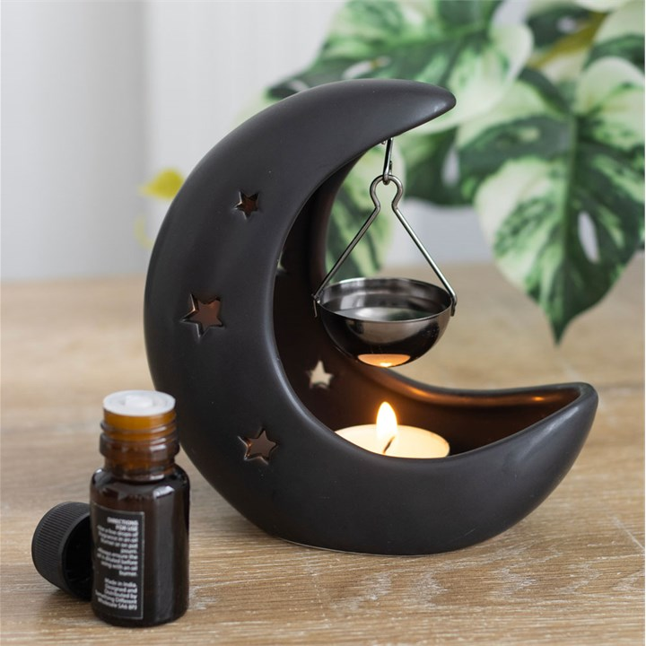 Black Crescent Moon Hanging Oil Burner, image 1 of 4