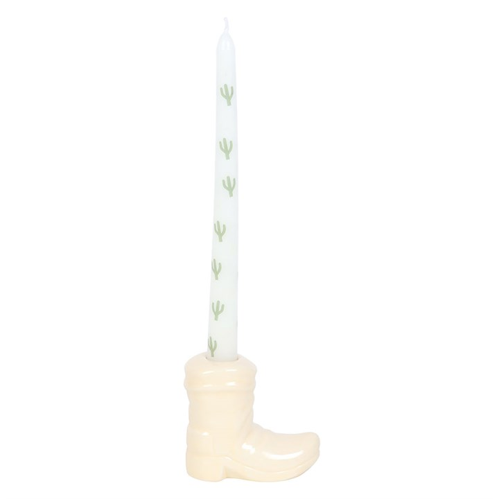 White Cowboy Boot Candle Holder with Taper Candle, image 4 of 5