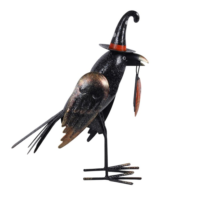 Metal Glitter Raven Ornament with Pumpkin, image 4 of 5