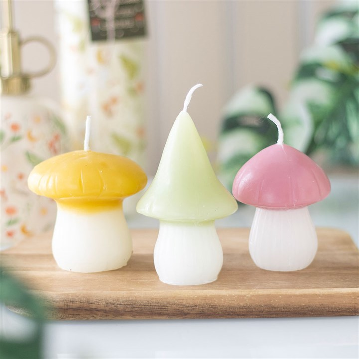 Set of 3 Pastel Mushroom Candles, image 1 of 4