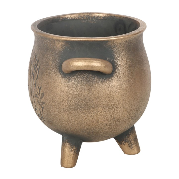 Herbal Magic Bronze Effect Terracotta Cauldron Plant Pot, image 4 of 6