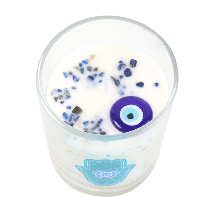 Hand of Hamsa White Rose Candle with Crystals, image 4 of 6