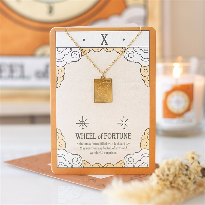 The Wheel of Fortune Vintage Tarot Necklace on Greeting Card, image 1 of 5