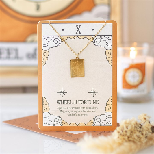 The Wheel of Fortune Vintage Tarot Necklace on Greeting Card, image 1 of 5