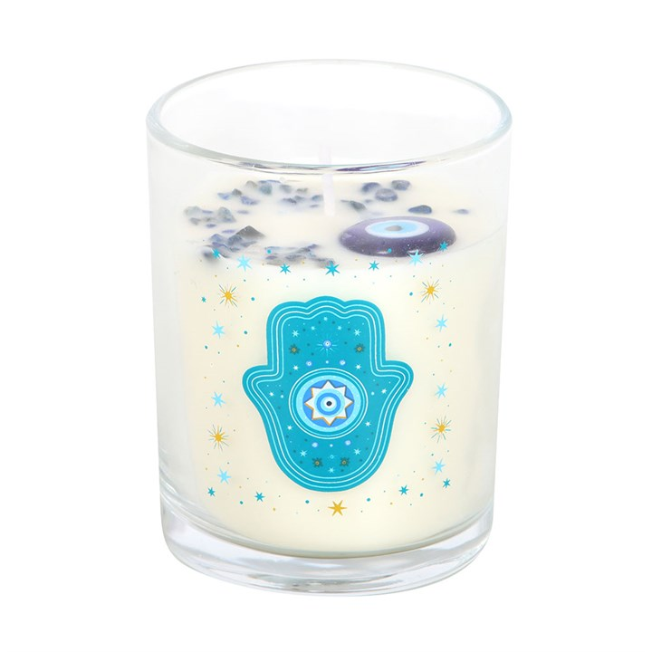 Hand of Hamsa White Rose Candle with Crystals, image 3 of 6