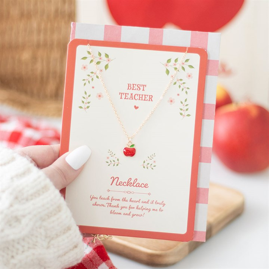 Best Teacher Apple Necklace on Greeting Card, image 1 of 6