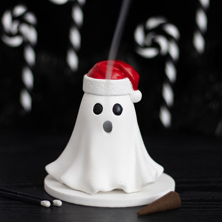 Ghost with Santa Hat Incense Cone Holder, image 1 of 6