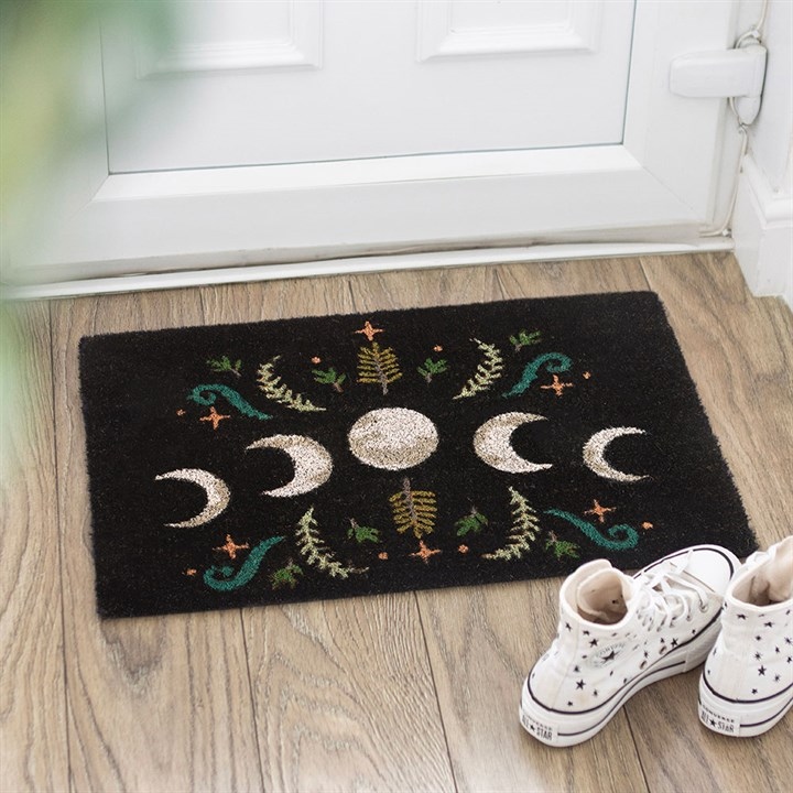 Black Dark Forest Moon Phase Doormat, image 1 of 4