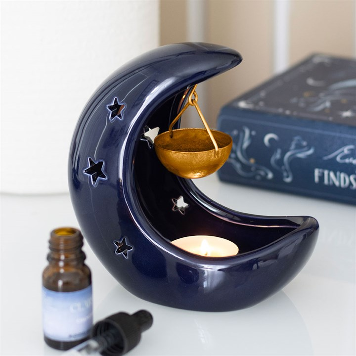 Blue Crescent Moon Hanging Oil Burner, image 1 of 5
