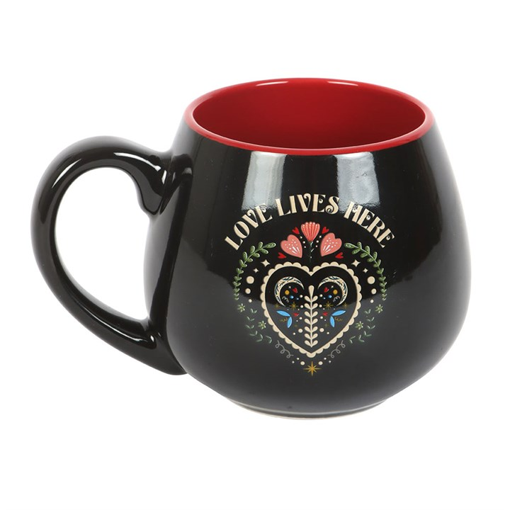 Love Lives Here Folk Heart Rounded Mug, image 2 of 5