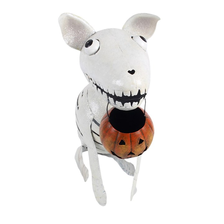 Metal Skeleton Dog Ornament with Pumpkin, image 3 of 5
