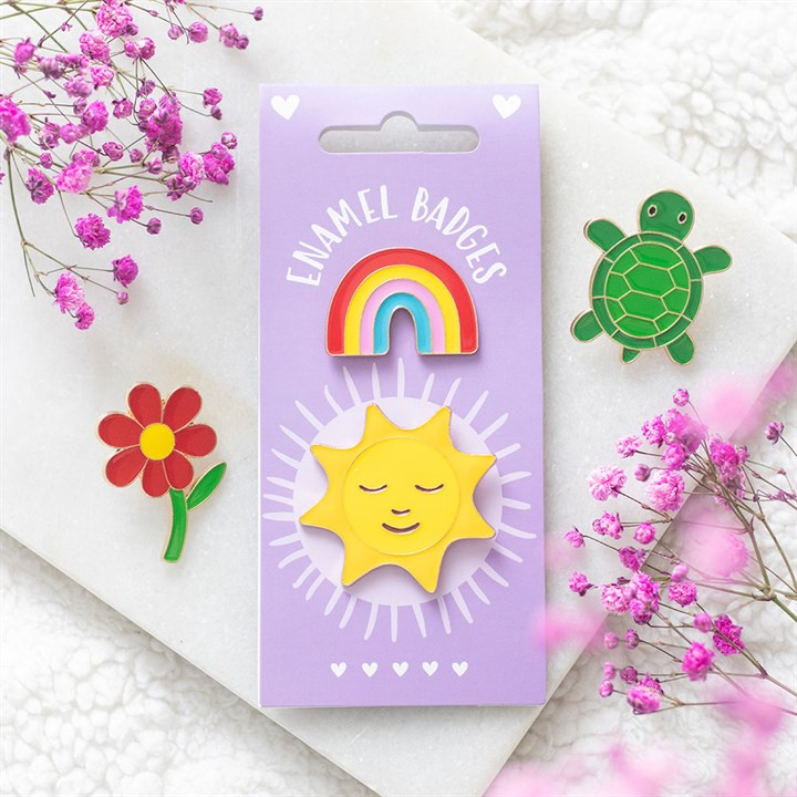 Set of 2 Rainbow and Sun Pin Badges, image 2 of 6