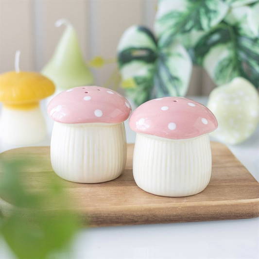 Pink Mushroom Salt and Pepper Shakers, image 1 of 5