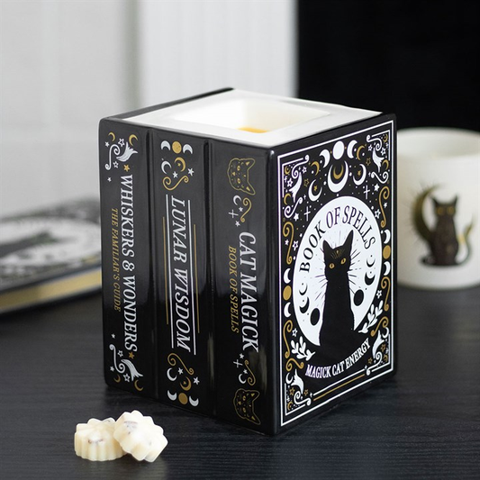 Black Cat Book of Spells Oil Burner and Wax Warmer, image 1 of 6
