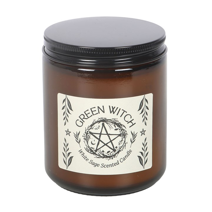 Green Witch White Sage Amber Glass Candle, image 2 of 5