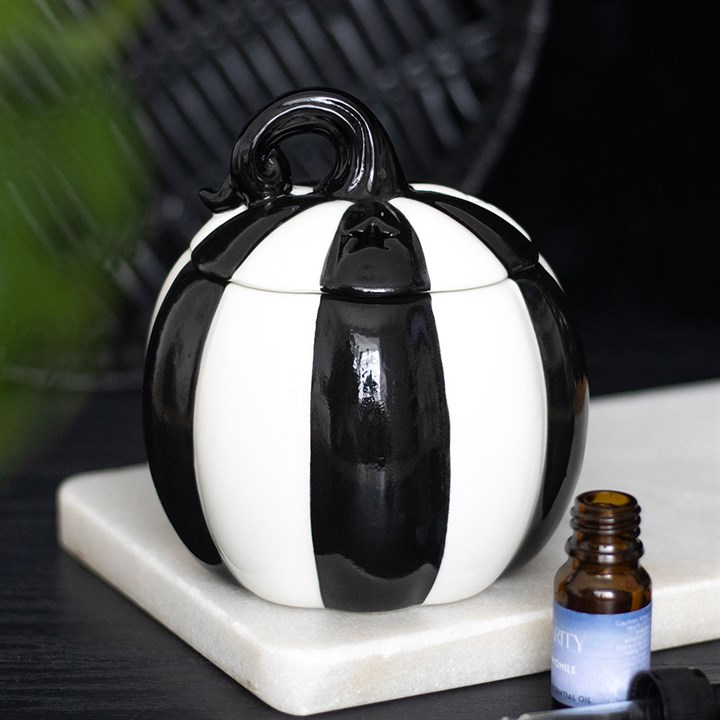 Black and White Striped Pumpkin Oil Burner, image 1 of 6