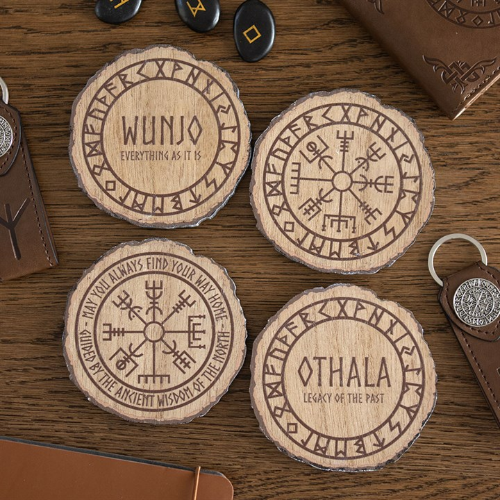 Set of 4 Norse Mythology Wood Slice Coasters, image 1 of 4