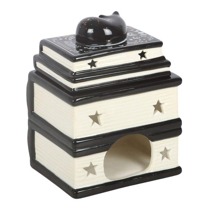 Black Cat Book Stack Oil Burner with Cat, image 5 of 6