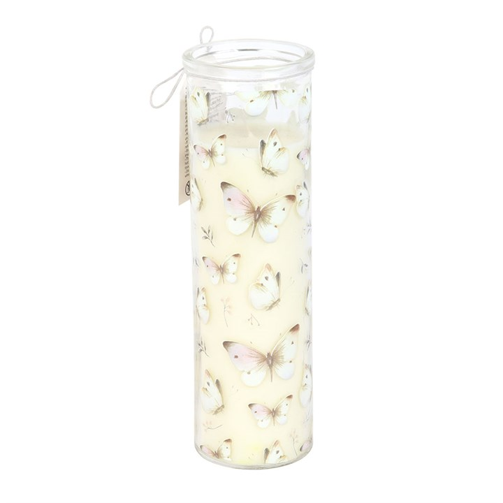 White Butterfly Print Vanilla Tube Candle, image 4 of 6