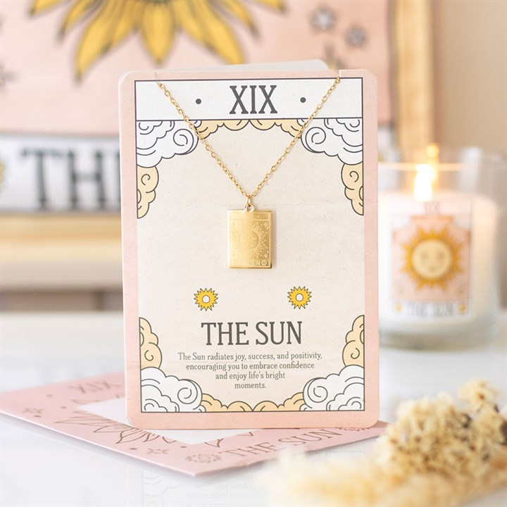 The Sun Vintage Tarot Necklace on Greeting Card, image 1 of 5