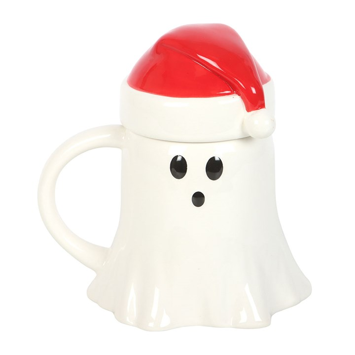 Ghost Shaped Mug with Santa Hat Lid, image 2 of 6