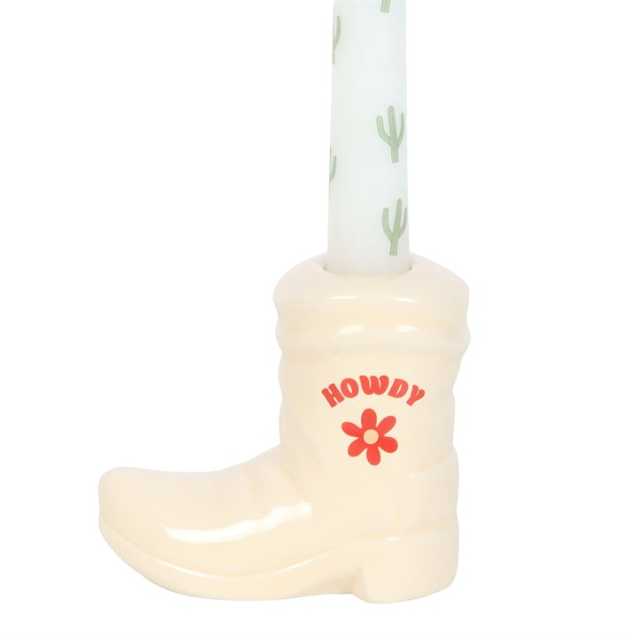 White Cowboy Boot Candle Holder with Taper Candle, image 3 of 5