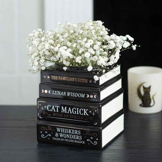 Black Cat Magick Book Stack Vase, image 1 of 5