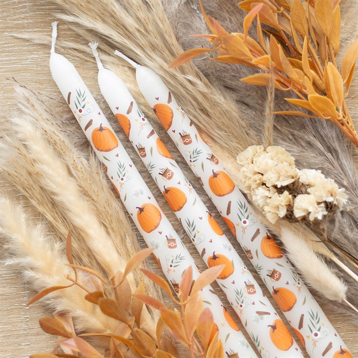 Set of 3 Pumpkin Taper Candles, image 1 of 4