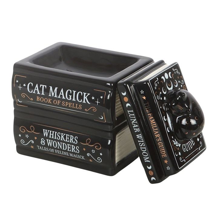 Black Cat Book Stack Oil Burner with Cat, image 4 of 6