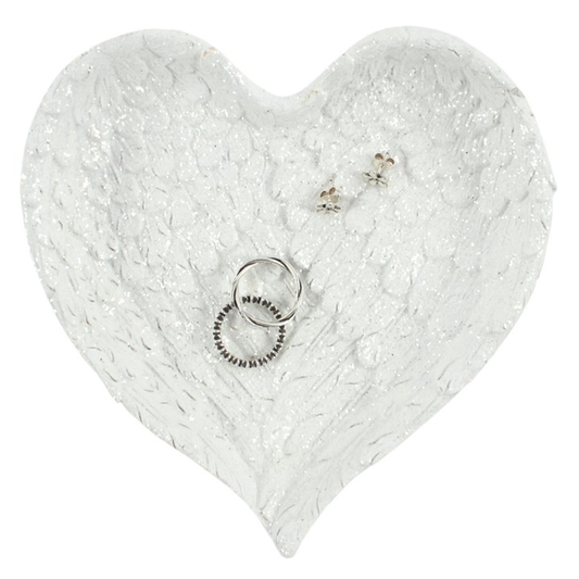 Glitter Heart Shaped Angel Wing Trinket Dish, image 1 of 3