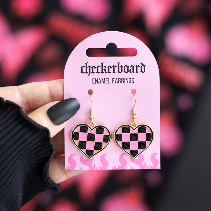 Checkerboard Heart Earrings, image 1 of 5