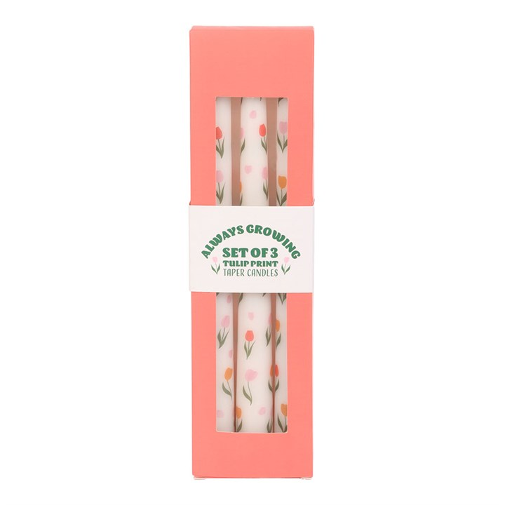 Set of 3 Tulip Print Taper Candles, image 2 of 4