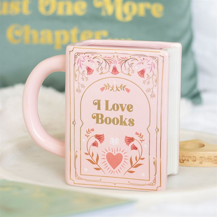 I Love Books Pink Book Shaped Mug, image 1 of 5