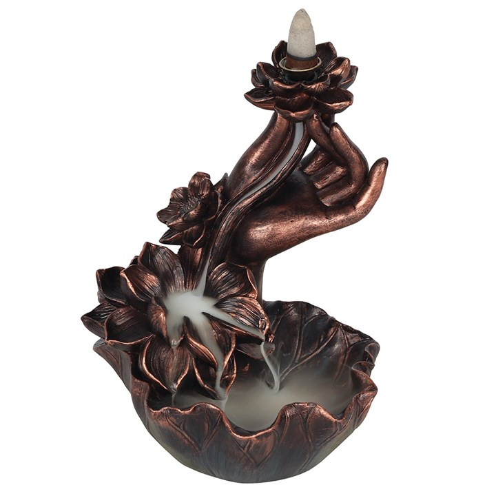 Bronze Effect Hand with Flower Backflow Incense Burner, image 1 of 3