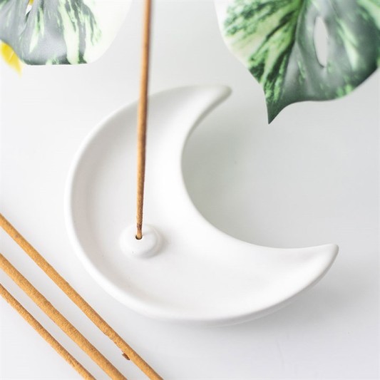 White Crescent Moon Incense Stick Holder, image 1 of 4
