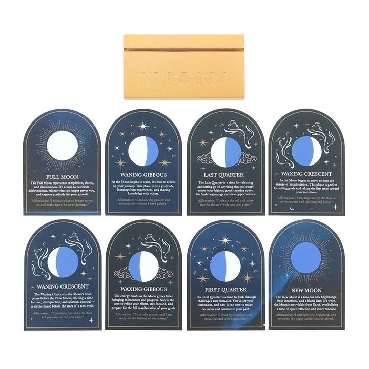 Set of 8 Moon Phase Cards with Wooden Stand, image 4 of 5