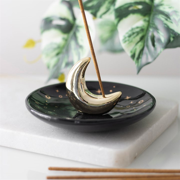 Gold Crescent Moon Incense Stick Holder, image 1 of 5
