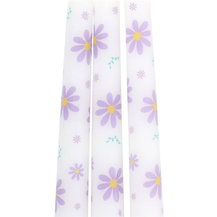 Set of 3 Purple Daisy Taper Candles, image 5 of 6