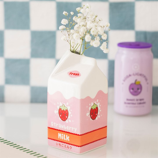 Strawberry Milk Carton Flower Vase, image 1 of 6